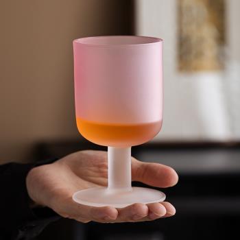 中古落日櫻花杯水晶玻璃高腳杯雞尾酒杯子家用果汁飲料杯磨砂水杯