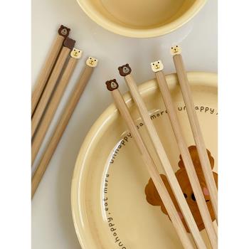 MIXIM小熊竹木筷子家用單人裝實木ins風可愛筷子情侶專用餐具筷子