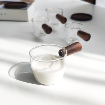 日式木柄玻璃小奶盅醬汁盅調味碟尖嘴奶罐蘸料碟迷你咖啡加奶杯
