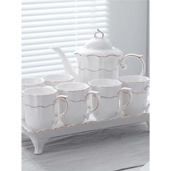 歐式輕奢水具茶具套裝 家用 客廳陶瓷茶杯冷水壺喝水杯子茶壺托盤
