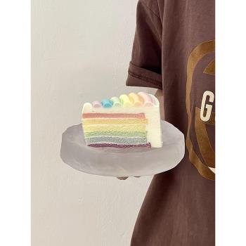 日式復古ins風磨砂玻璃甜品盤蛋糕碟子面包托盤壽司擺盤拍照盤子