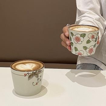 日式復古陶瓷拉花咖啡杯ins簡約拿鐵杯澳白咖啡杯可愛早餐牛奶杯