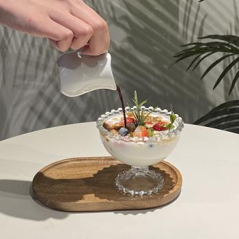 ins復古珍珠邊浮雕小吃甜品杯雪糕杯冰沙杯冰淇淋碗酸奶碗玻璃杯