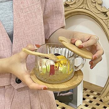 日式豎紋早餐冰淇淋酸奶碗玻璃杯