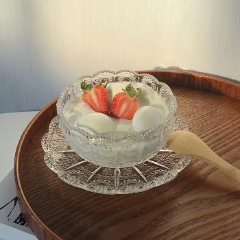 韓國ins網紅復古浮雕玻璃咖啡杯碟套裝下午茶甜品布丁冰淇淋小碗