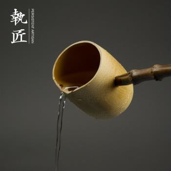 日式天然純手工竹水勺水瓢竹水舀木水瓢酒勺澆花家用長柄茶道零配