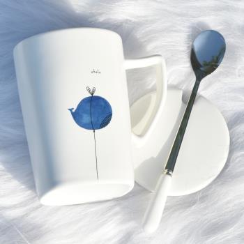 杯子陶瓷情侶家用一對北歐ins清新簡約森系咖啡馬克水杯女帶蓋勺