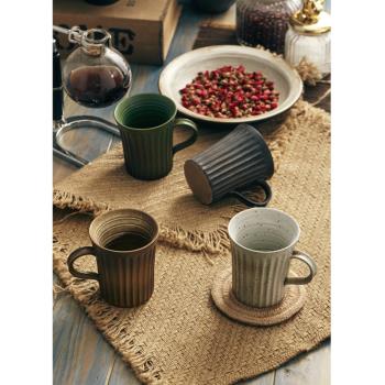 玩物志日式復古條紋茶水創意懷舊咖啡杯 純手工粗陶馬克杯 文藝范
