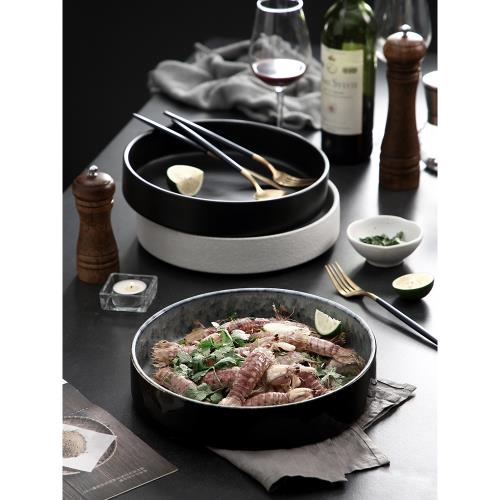 北歐ins深口圓盤子陶瓷西餐盤 簡約創意家用剁椒魚頭湯盤烤盤大號