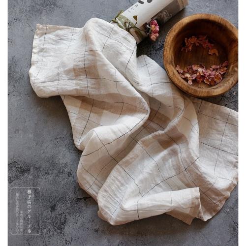 卡其與白丨日式簡約棉麻淺色格子餐布巾美食野餐巾百搭拍攝背景布