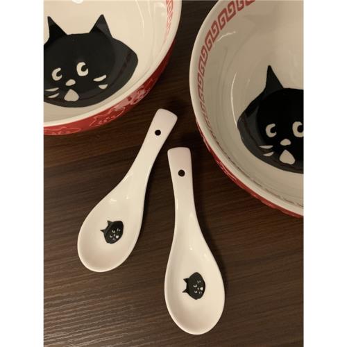 樹下盒 Nya醬日系ne-net驚訝貓陶瓷勺子小碗 小黑貓勺子飯勺小調