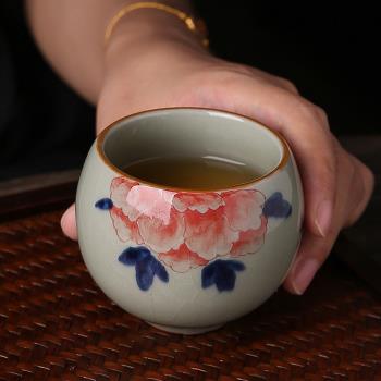 老陶泥中式復古青花主人杯開片陶瓷手繪功夫茶具茶杯茶盞品茗杯子