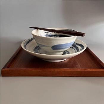 日本制 釉下彩陶瓷美濃燒盤子菜盤家用單個飯碗日式餐盤餃子盤
