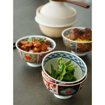 日式和風家用陶瓷高啟強同款高腳吃米飯碗大號湯面碗復古花邊餐具