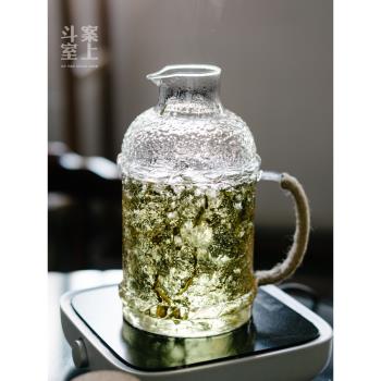 耐熱加厚錘紋玻璃涼水壺熱水瓶大號煮茶壺暖水壺造型冷泡壺溫酒壺