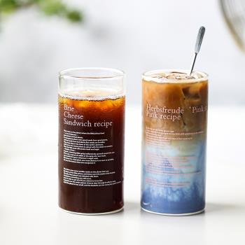 茶咖美器 英文直身玻璃杯韓式高顏值水杯ins風牛奶杯咖啡杯耐熱