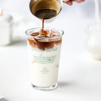 茶咖美器韓式綠色字母玻璃杯透明冰美式咖啡杯冷飲氣泡水杯果汁杯