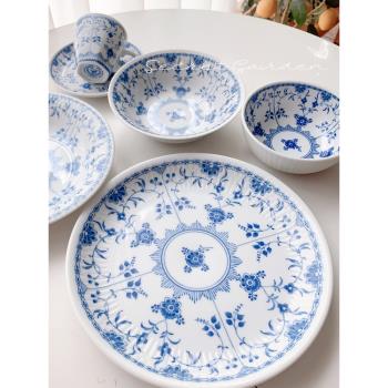 現貨日本進口美濃燒陶瓷釉下彩哥本哈根復古蕾絲唐草碟盤子碗餐具