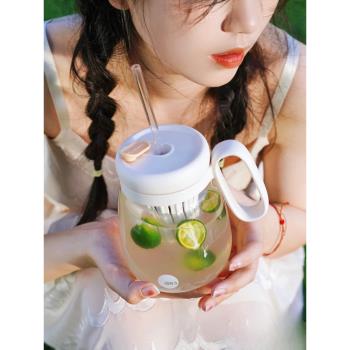 AKS吸管玻璃杯茶水分離大容量高硼硅高顏值花茶杯大肚肚網紅水杯