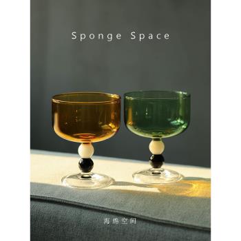Sponge Space復古黑白珠拼色高腳杯耐熱玻璃杯紅酒杯雞尾酒杯禮物