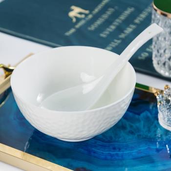 浮雕骨瓷湯面碗大湯碗陶瓷面碗7.5英寸大號家用湯盆吃面碗拉面碗