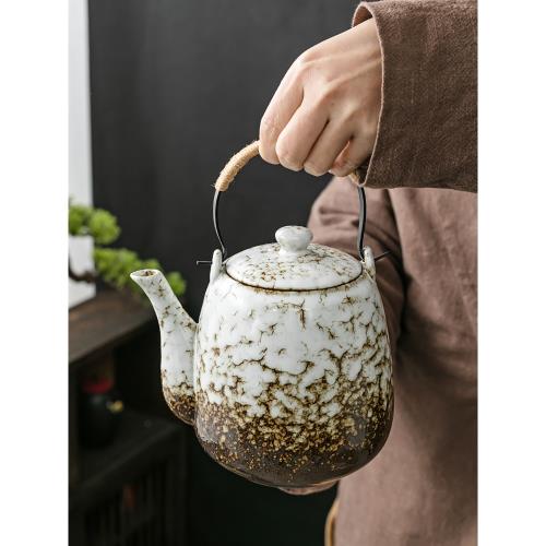 酒店大容量陶瓷茶壺單壺泡茶茶水分離家用涼水壺提梁壺餐廳大茶壺