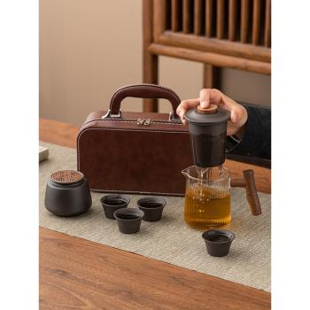 便攜式旅行茶具小套裝紫砂戶外旅游露營快客杯玻璃泡茶壺喝茶裝備