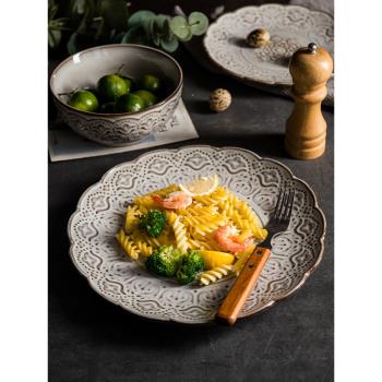 lototo復古歐式浮雕餐具家用創意陶瓷菜盤牛排盤子碗碟子西餐平盤