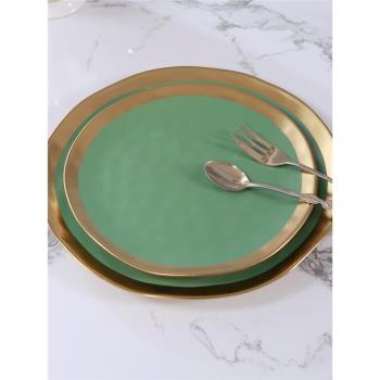北歐簡約鍍金色釉陶瓷餐盤 美食盤 拼盤 水果盤 平盤 西餐盤 微瑕