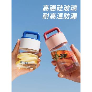 Bianli鯉集單層玻璃杯女ins風迷你透明便攜家用耐高溫水杯子帶蓋