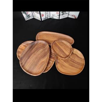 胡桃木托盤原木盤子瓜子果盤復古中式木質餐具圓形分隔點心餐盤