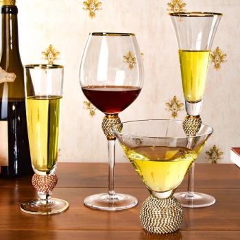 金邊紅酒杯香檳杯創意復古鑲鉆石葡萄酒杯雞尾酒杯無鉛高腳杯酒具