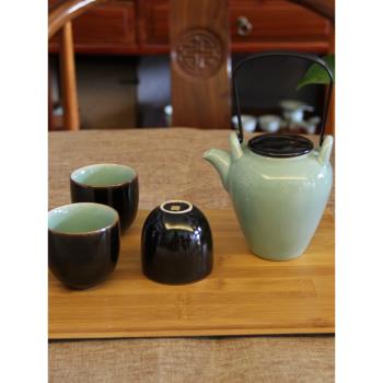龍泉青瓷三生提梁壺亞朵酒店同款茶具套裝日式家用下午茶茶壺茶杯