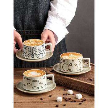 日式復古咖啡杯套裝創意粗陶單品拉花杯子簡約家用高檔精致早餐杯