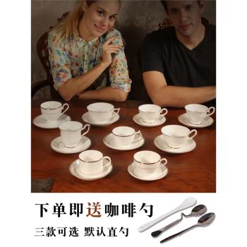 陶瓷咖啡杯套裝骨瓷歐式簡約金邊咖啡杯帶架子杯碟下午茶茶具logo