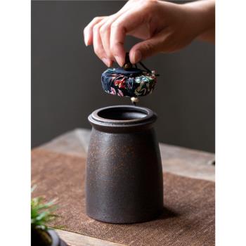 碌心 復古粗陶茶葉罐窯變巖苔燒儲物罐家用紅茶綠茶存儲防潮鎖香