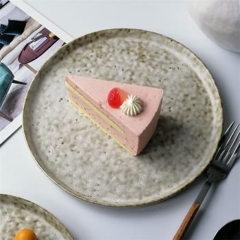 盤子日式牛排盤家用創意個性石頭紋西餐盤圓形菜盤餐廳商用早餐盤