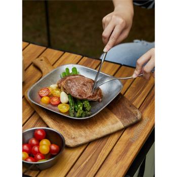 酷奇創意餐具INS風咖啡戶外露營餐廳野餐用具復古做舊不銹鋼盤子