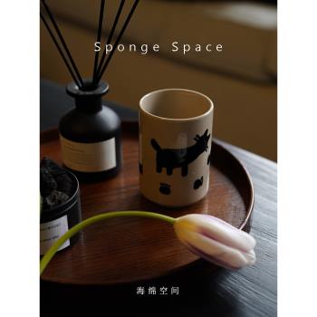 Sponge Space復古貓咪馬克杯辦公室咖啡杯陶瓷水杯小眾設計禮物