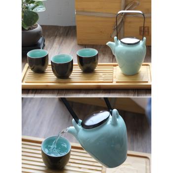亞朵酒店同款茶具套裝輕奢日式提梁壺現代簡約青瓷家用下午茶茶壺