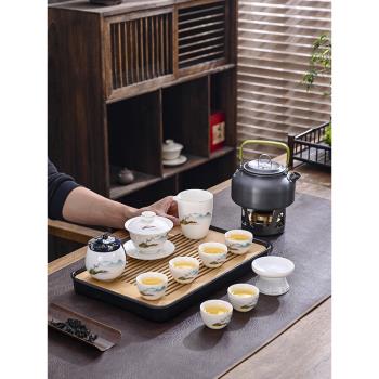 羊脂玉旅行茶具套裝整套戶外露營便攜酒精燒水壺白瓷泡茶器收納包