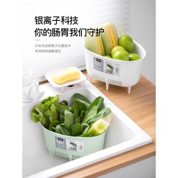 日本ASVEL進口瀝水籃洗菜盆塑料大號廚房家用食品級洗菜盆過濾盆