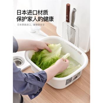 日本ASVEL洗菜盆瀝水籃塑料大號 家用廚房洗菜籃水果瀝水盆長方形
