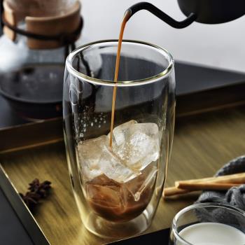極簡出口耐熱玻璃杯創意雙層隔熱水杯茶杯家用拿鐵咖啡冷飲熱飲杯