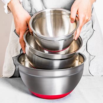 不銹鋼打蛋盆烘焙304食品級專用帶蓋料理洗菜套裝防滑和面加厚