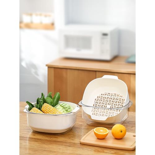 日本洗菜盆瀝水籃水果盤客廳家用雙層廚房洗菜籃神器濾水籃洗菜簍