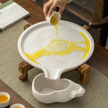 陶瓷個性石磨創意圓形儲水式茶盤