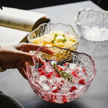 日式透明水果沙拉碗網紅金邊玻璃水果盤子北歐創意大號甜品早餐碗