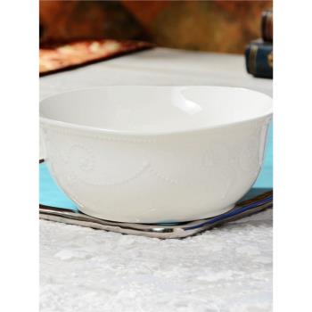 歐式宮廷輕奢白色浮雕陶瓷碗 釉下彩瓷器水果碗 沙拉碗 餐碗 瑕疵