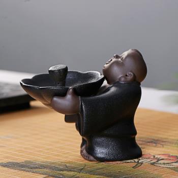 舊望格創意黑陶功夫茶具過濾器茶漏套組陶瓷濾茶器孩童茶寵擺件